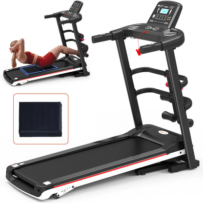 Electric Treadmill Bundle with Rack, Mat, and Dumb Bells, Black