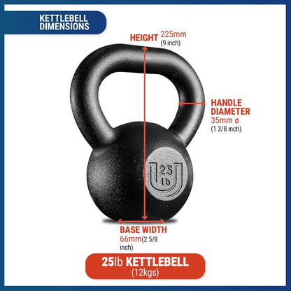 USA Made POWDERCOATED Kettlebell [Weights 20Lb 25Lb 35Lb 44Lb 50Lb] Made in USA for Men and Women with Wide Grip Handle, Home Gym, Kettle Bell for Core Fitness, Strength Training and Crossfit